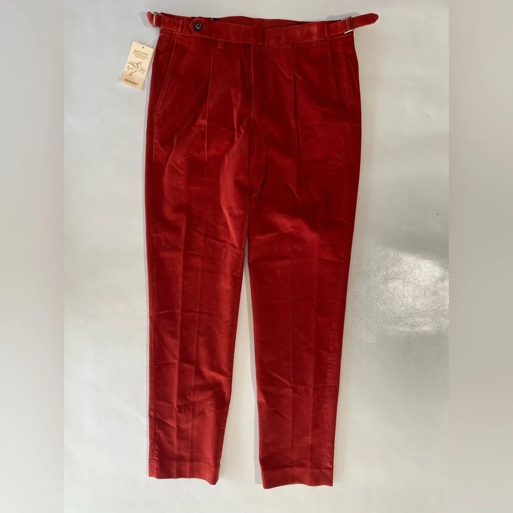 NEW Men's Murano Lucas Carrot Fit Corduroy Pleated Pants Rustic Red $95 - Picture 1 of 11